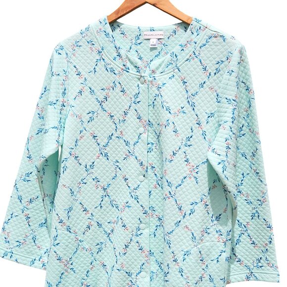 Womans cottagecore textured quilted pattern softcore pastel blue button down poc - Picture 5 of 13